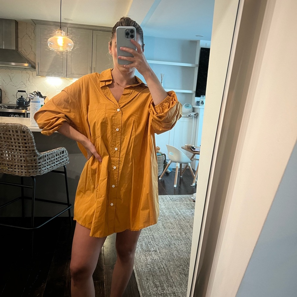 Faithfull the Brand Pontia Shirt Dress in Orange